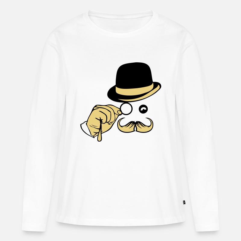 Smiley-Hut Monokel Schnurrbart Melone - Frauen Premium Bio Langarmshirt - Weiß