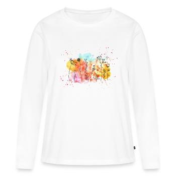 Blumen-Wiese Wasserfarben | Frühling & Sommer - Frauen Premium Bio Langarmshirt - Weiß - Vorne - Julia (174cm)