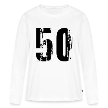 50 - Nummer - Frauen Premium Bio Langarmshirt - Weiß - Vorne - Julia (174cm)