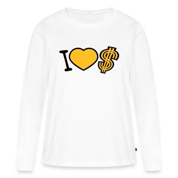 coeur dollar j'aime amour symbole signe argent riche - T-shirt manches longues Premium bio Femme - blanc - Devant - Julia (174cm)
