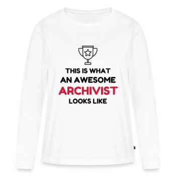 Archiviste / Archives / Travail / Métier / Job - T-shirt manches longues Premium bio Femme - blanc - Devant - Julia (174cm)