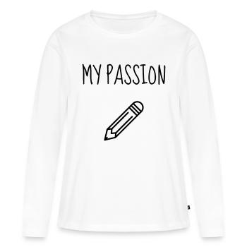 Dessin / Dessinateur / Drawing / Drawer - T-shirt manches longues Premium bio Femme - blanc - Devant - Julia (174cm)