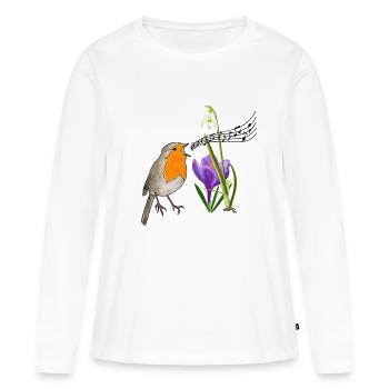 Printemps, rouge-gorge, chant - T-shirt manches longues Premium bio Femme - blanc - Devant - Julia (174cm)