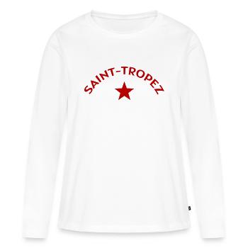 Saint Tropez - France - Cote d’Azur - T-shirt manches longues Premium bio Femme - blanc - Devant - Julia (174cm)