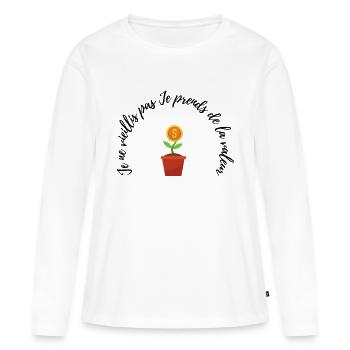 JE NE VIEILLIS PAS JE PRENDS DE LA VALEUR - T-shirt manches longues Premium bio Femme - blanc - Devant - Julia (174cm)