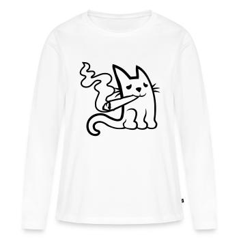 Weed Joint Drugs Cat - T-shirt manches longues Premium bio Femme - blanc - Devant - Julia (174cm)