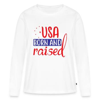 USA geboren und aufgewachsen - Frauen Premium Bio Langarmshirt - Weiß - Vorne - Julia (174cm)