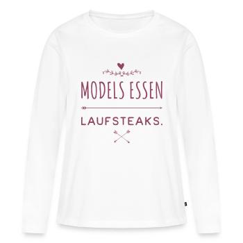 MODELS essen Lauf STEAKS +++ Funny and New Design! - Frauen Premium Bio Langarmshirt - Weiß - Vorne - Julia (174cm)