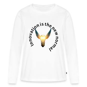 L’innovation est la nouvelle norme (Journée mondiale de la créativité) - T-shirt manches longues Premium bio Femme - blanc - Devant - Julia (174cm)