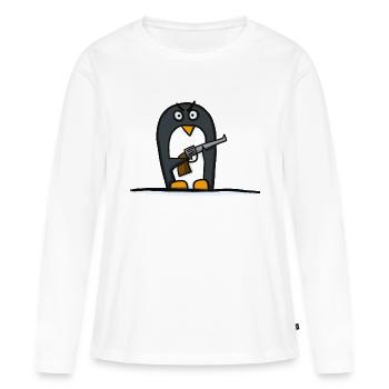 Pingouin avec pistolet - T-shirt manches longues Premium bio Femme - blanc - Devant - Julia (174cm)