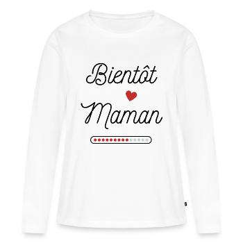 Tee-shirt Bientôt maman - Mère enceinte - T-shirt manches longues Premium bio Femme - blanc - Devant - Julia (174cm)