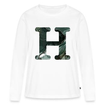 Lettre h marbré vert - T-shirt manches longues Premium bio Femme - blanc - Devant - Julia (174cm)