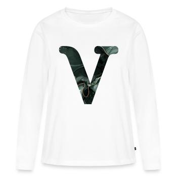 Lettre v marbré vert - T-shirt manches longues Premium bio Femme - blanc - Devant - Julia (174cm)