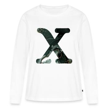 Lettre x marbré vert - T-shirt manches longues Premium bio Femme - blanc - Devant - Julia (174cm)
