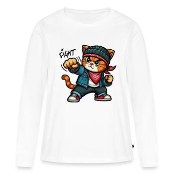 Chat forcé : Combat - T-shirt manches longues Premium bio Femme - blanc - Devant - Julia (174cm)