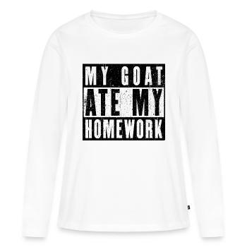 Ma chèvre a mangé mes devoirs - T-shirt manches longues Premium bio Femme - blanc - Devant - Julia (174cm)