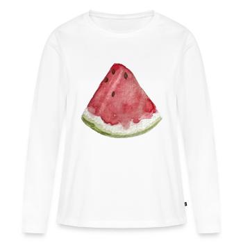 Tranche de pastèque - T-shirt manches longues Premium bio Femme - blanc - Devant - Julia (174cm)