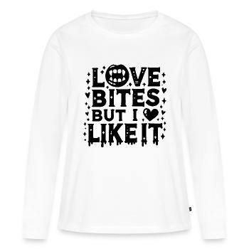 Ich liebe Bites, aber ich mag es - Frauen Premium Bio Langarmshirt - Weiß - Vorne - Julia (174cm)
