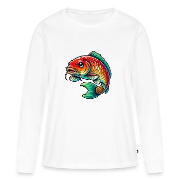Poisson Carpe - T-shirt manches longues Premium bio Femme - blanc - Devant - Julia (174cm)
