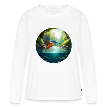 Kingfisher flies above stream - Women's Premium Organic Long Sleeve Shirt - white - Front - Julia (174cm)