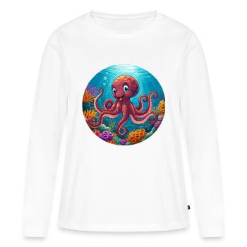 Poulpe dans le corail - T-shirt manches longues Premium bio Femme - blanc - Devant - Julia (174cm)