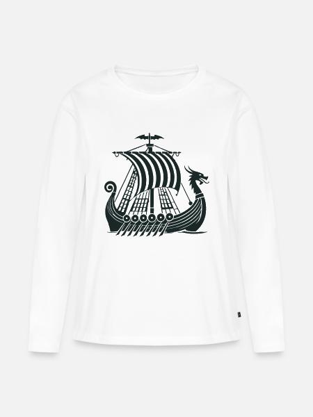 wikinger schiff - Frauen Premium Bio Langarmshirt - Weiß