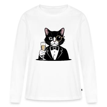 Un gentleman matou avec un verre et un monocle. - T-shirt manches longues Premium bio Femme - blanc - Devant - Julia (174cm)