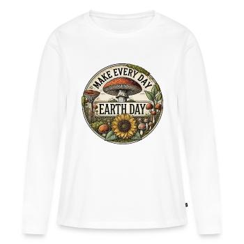 Faites de chaque jour le Jour de la Terre - T-shirt manches longues Premium bio Femme - blanc - Devant - Julia (174cm)