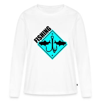Pêche Pêche Hameçons - T-shirt manches longues Premium bio Femme - blanc - Devant - Julia (174cm)