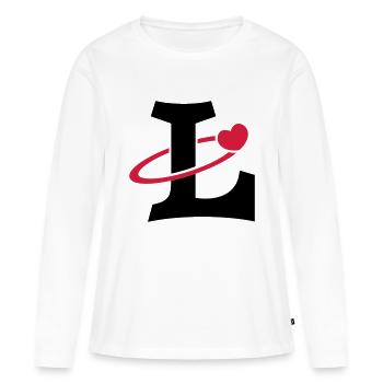 "L" coeur orbite - T-shirt manches longues Premium bio Femme - blanc - Devant - Julia (174cm)