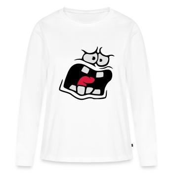 Visage de bande dessinée anxieux - T-shirt manches longues Premium bio Femme - blanc - Devant - Julia (174cm)