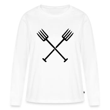 Fourche à foin - T-shirt manches longues Premium bio Femme - blanc - Devant - Julia (174cm)