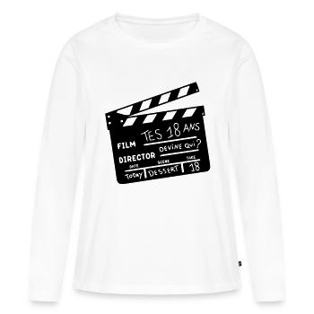18 Kino klatschen - Frauen Premium Bio Langarmshirt - Weiß - Vorne - Julia (174cm)