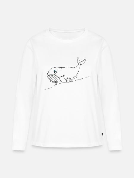 Blauwal mit Skateboard - Frauen Premium Bio Langarmshirt - Weiß