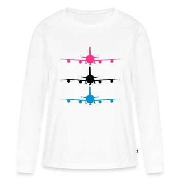 Landing avion silhouette debout modèle de concepti - T-shirt manches longues Premium bio Femme - blanc - Devant - Julia (174cm)