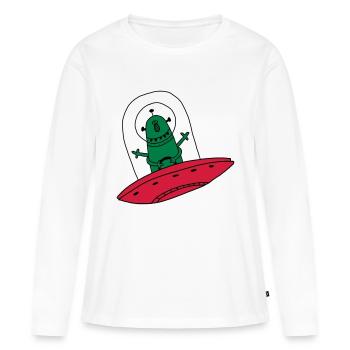 UFO Ovni Fusée Martien Enfant Naissance bébé - T-shirt manches longues Premium bio Femme - blanc - Devant - Julia (174cm)