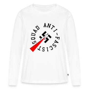 Escouade antifasciste (sombre) - T-shirt manches longues Premium bio Femme - blanc - Devant - Julia (174cm)