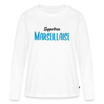 Supportrice Marseillaise - Fan sport Marseille - T-shirt manches longues Premium bio Femme - blanc - Devant - Julia (174cm)