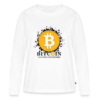 Bitcoin Logo - Krypto Fan - Kryptowährung Bitcoin - Frauen Premium Bio Langarmshirt - Weiß - Vorne - Julia (174cm)