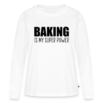 Backen ist meine Superkraft - Frauen Premium Bio Langarmshirt - Weiß - Vorne - Julia (174cm)