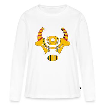 Tête de vache stylisée - T-shirt manches longues Premium bio Femme - blanc - Devant - Julia (174cm)