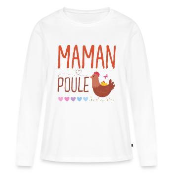 Maman poule - T-shirt manches longues Premium bio Femme - blanc - Devant - Julia (174cm)
