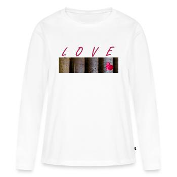 Lettres d’amour et symbole cœur - T-shirt manches longues Premium bio Femme - blanc - Devant - Julia (174cm)