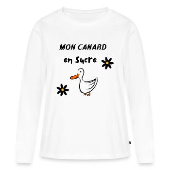Mon canard en sucre - T-shirt manches longues Premium bio Femme - blanc - Devant - Julia (174cm)