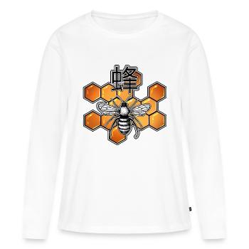Abeille Kanji - T-shirt manches longues Premium bio Femme - blanc - Devant - Julia (174cm)