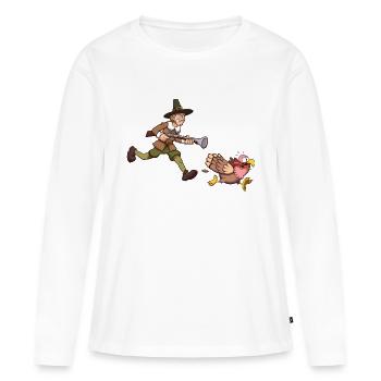Pèlerin chassant la Turquie - T-shirt manches longues Premium bio Femme - blanc - Devant - Julia (174cm)