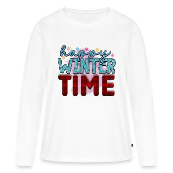 happy Winter time - T-shirt manches longues Premium bio Femme - blanc - Devant - Julia (174cm)
