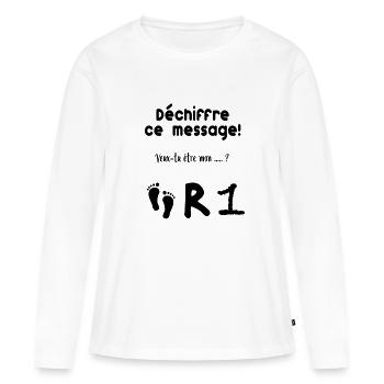 Déchiffre le message ! Parrain - T-shirt manches longues Premium bio Femme - blanc - Devant - Julia (174cm)