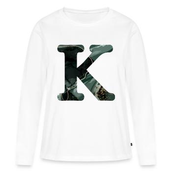 Lettre k marbré vert - T-shirt manches longues Premium bio Femme - blanc - Devant - Julia (174cm)