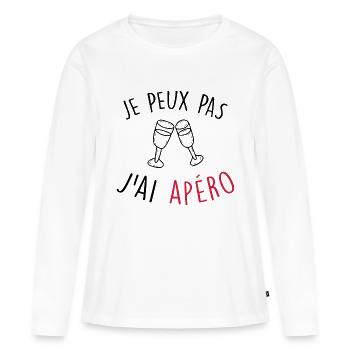 je peux pas j'ai apéro / apéritif / alcool - T-shirt manches longues Premium bio Femme - blanc - Devant - Julia (174cm)